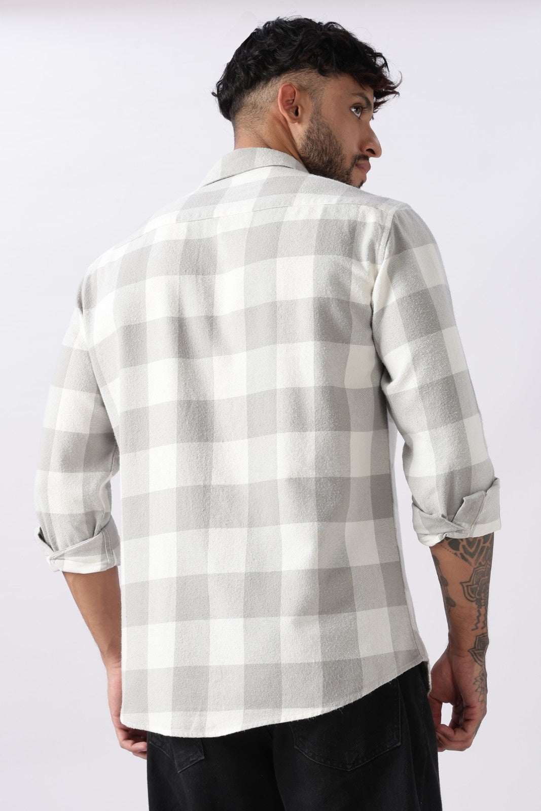 Mist Grey Buffalo Check Casual Shirt