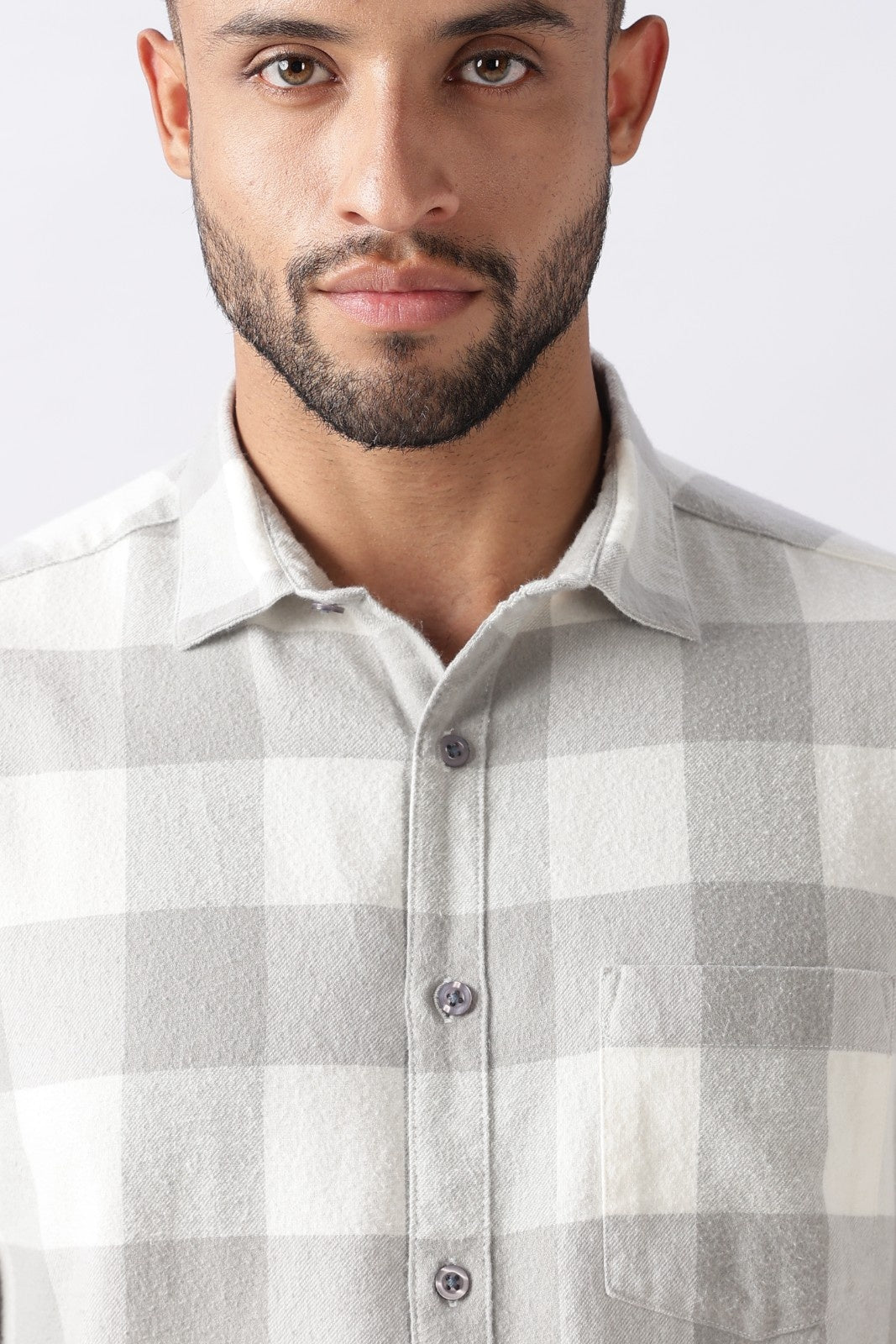Mist Grey Buffalo Check Casual Shirt