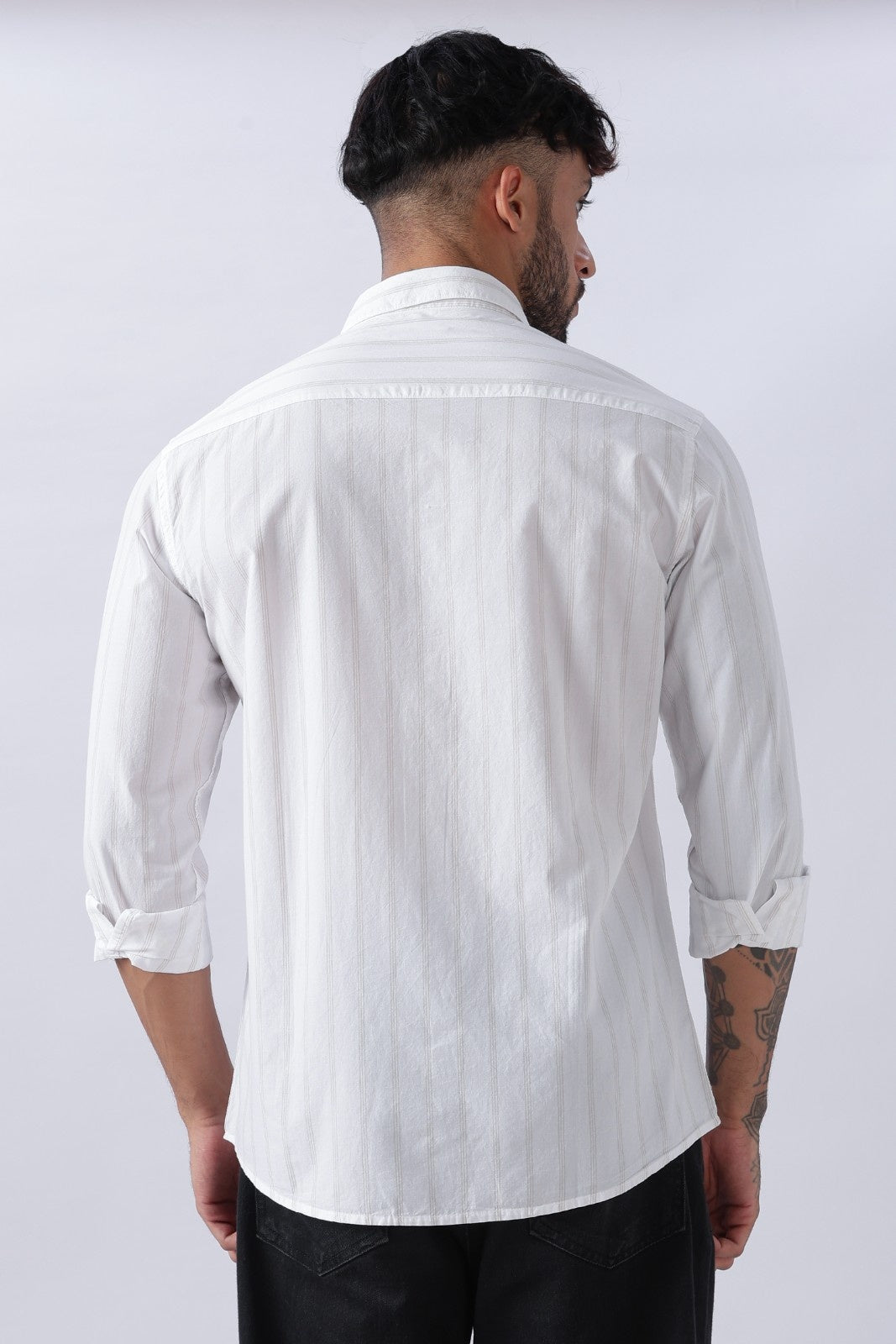 Pearl White Subtle Stripe Cotton Shirt