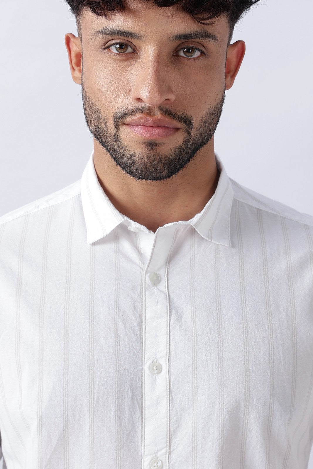 Pearl White Subtle Stripe Cotton Shirt