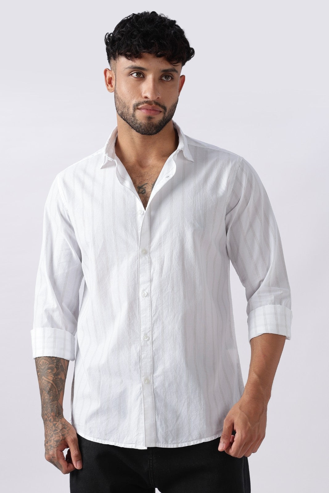 Pearl White Subtle Stripe Cotton Shirt