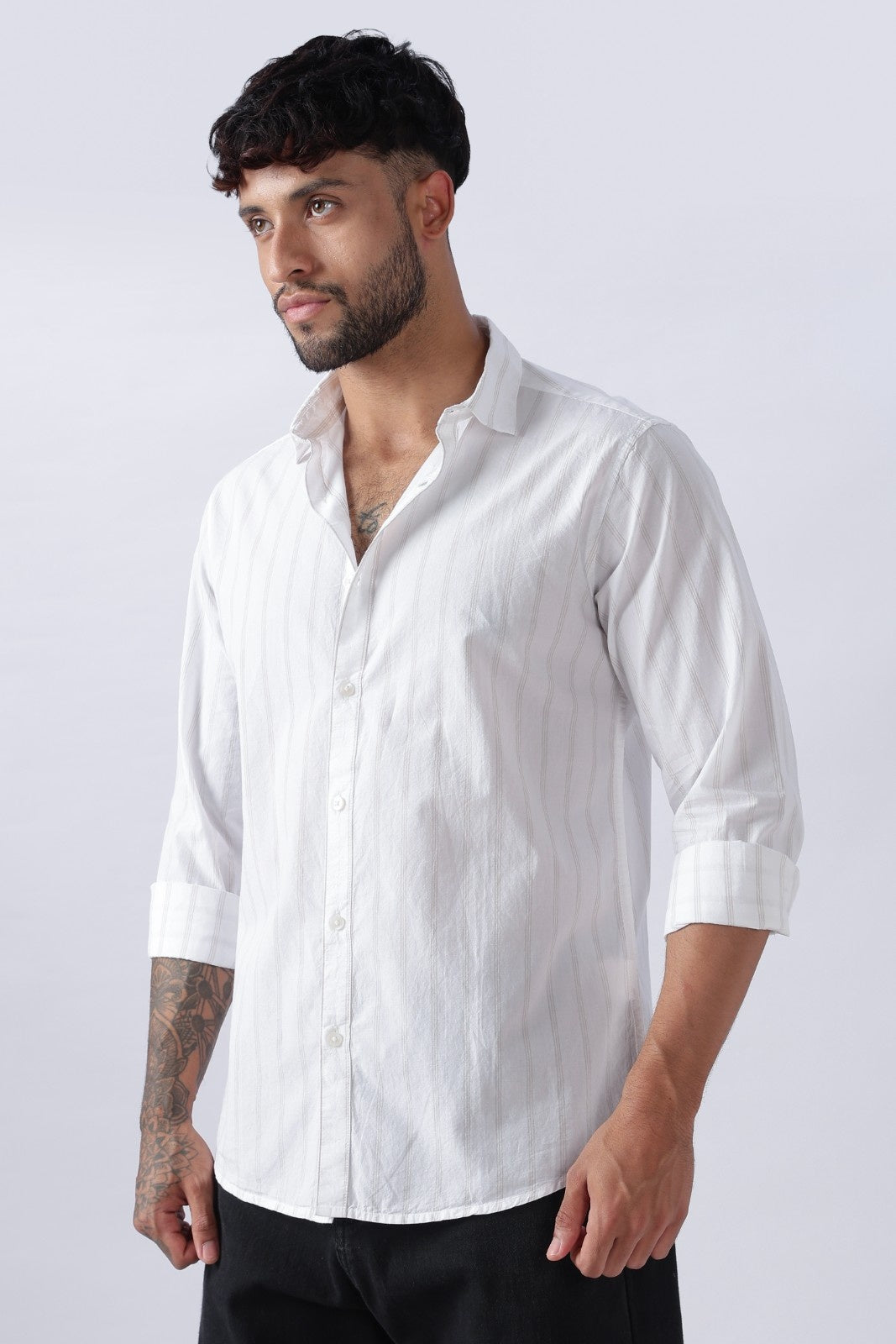 Pearl White Subtle Stripe Cotton Shirt