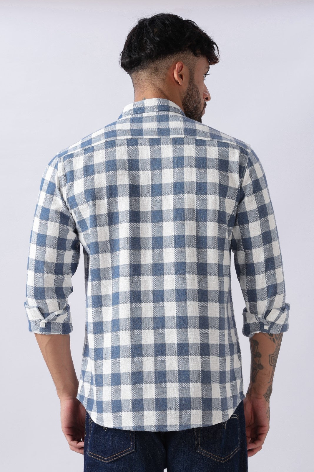Slate Blue Dobby Check Casual Shirt