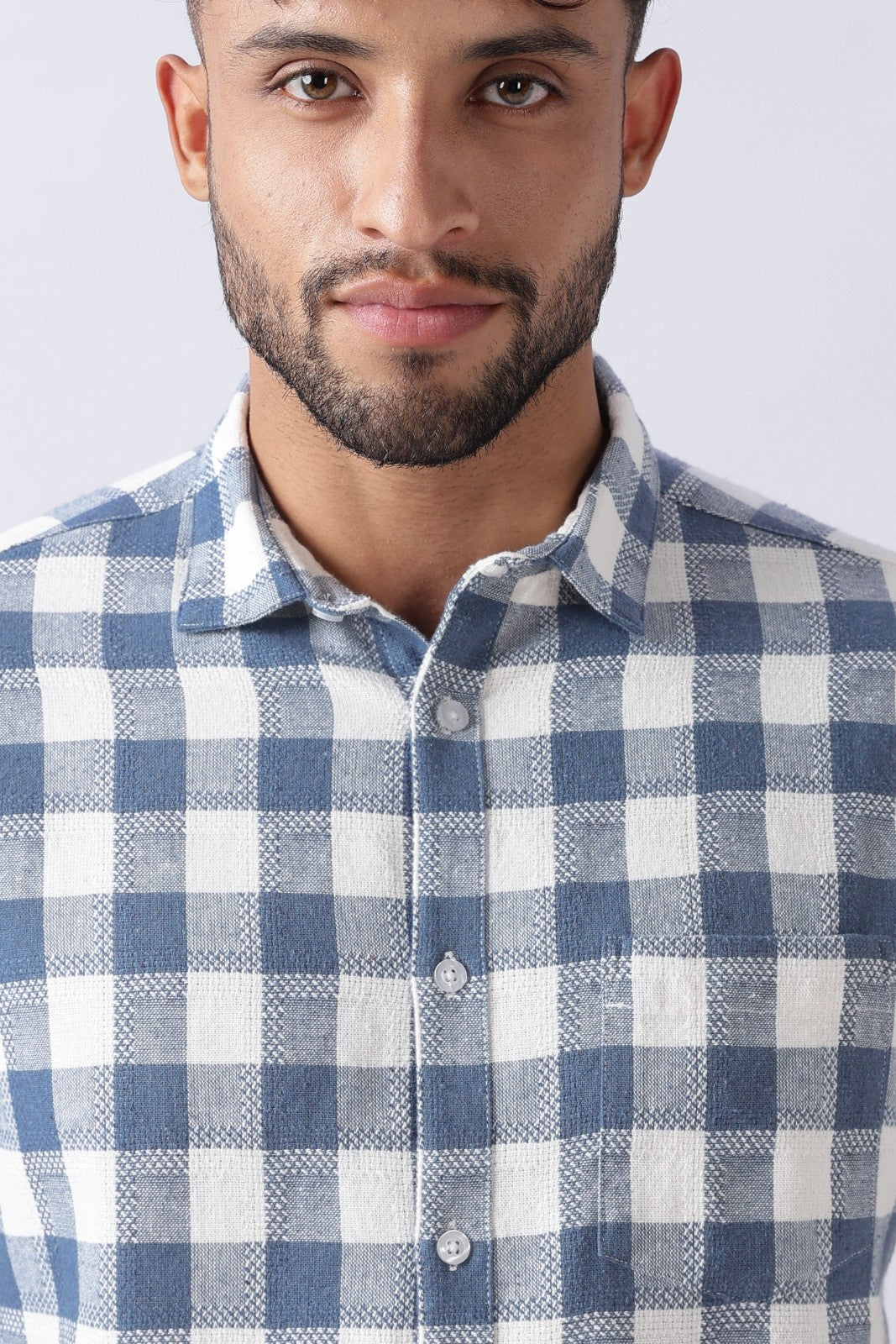 Slate Blue Dobby Check Casual Shirt