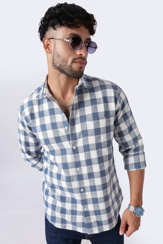 Slate Blue Dobby Check Casual Shirt