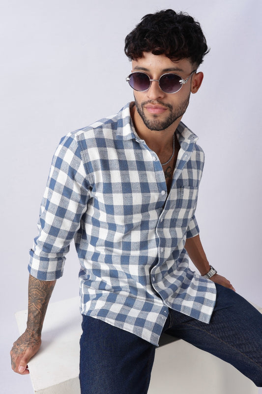 Slate Blue Dobby Check Casual Shirt