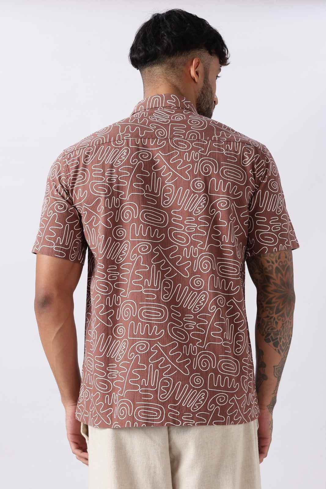 Mocha Brown Abstract Print Cotton Shirt