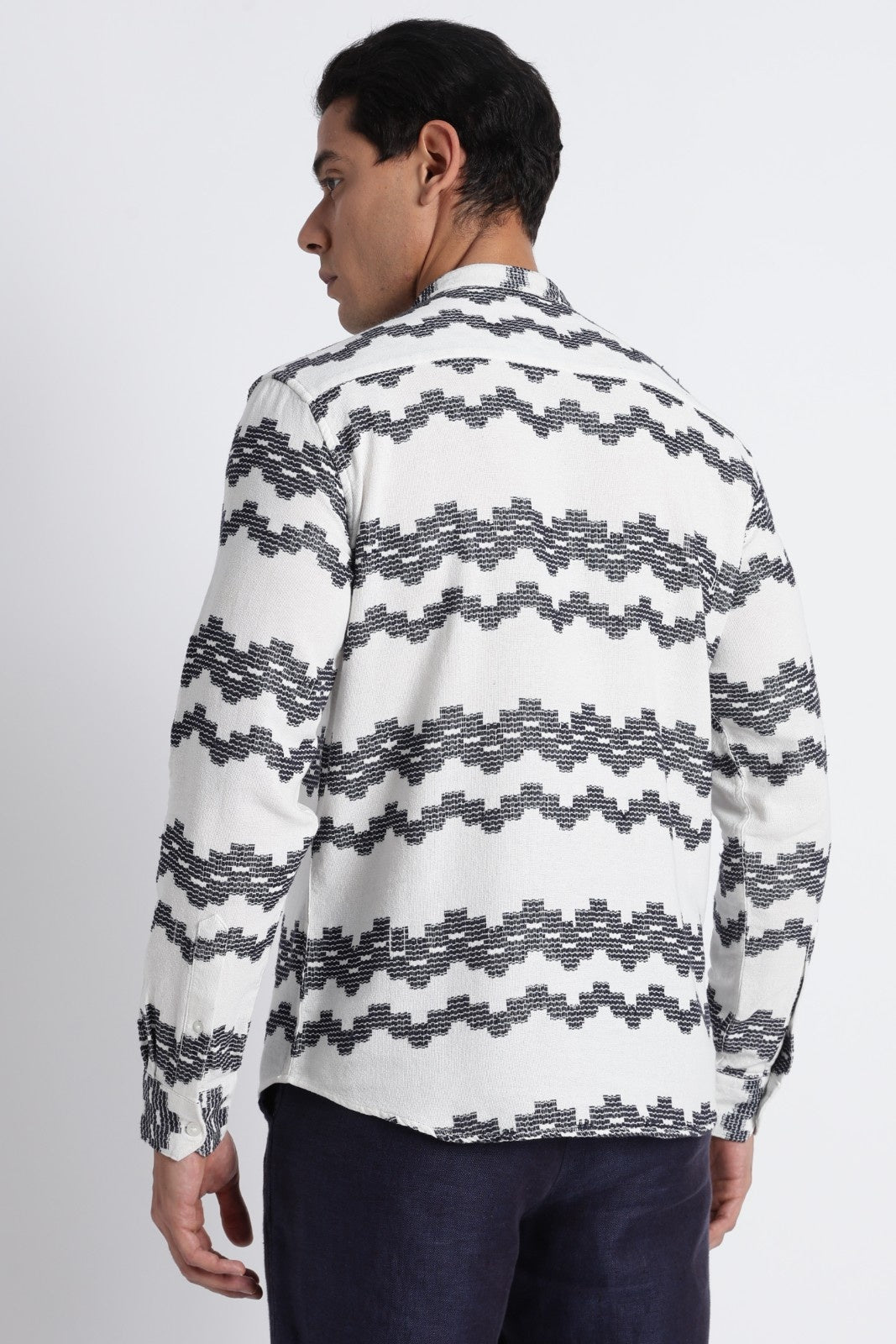 White Navy Dobby Short Kurta