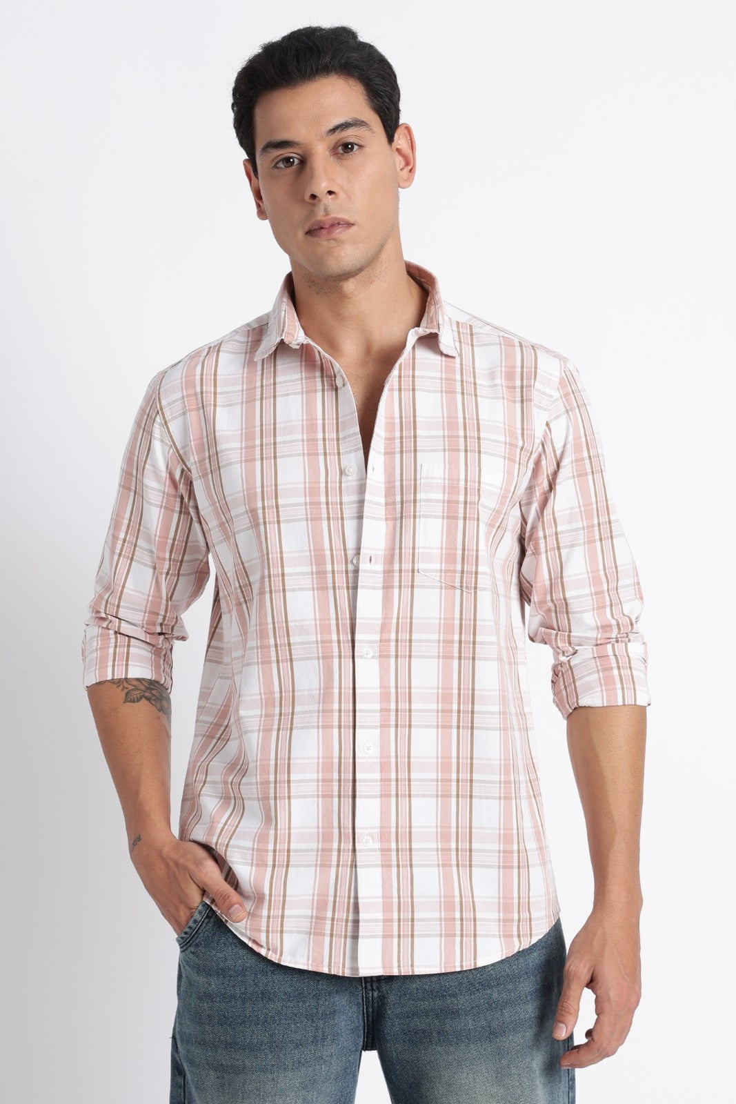 Dusty Rose Muted Check Casual Shirt