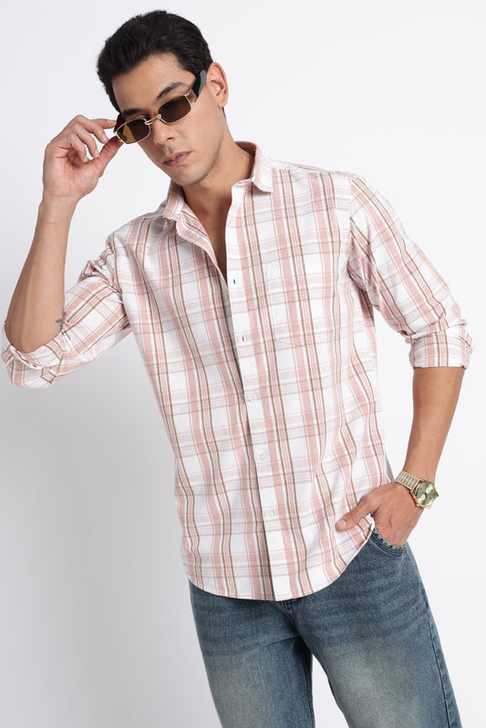 Dusty Rose Muted Check Casual Shirt