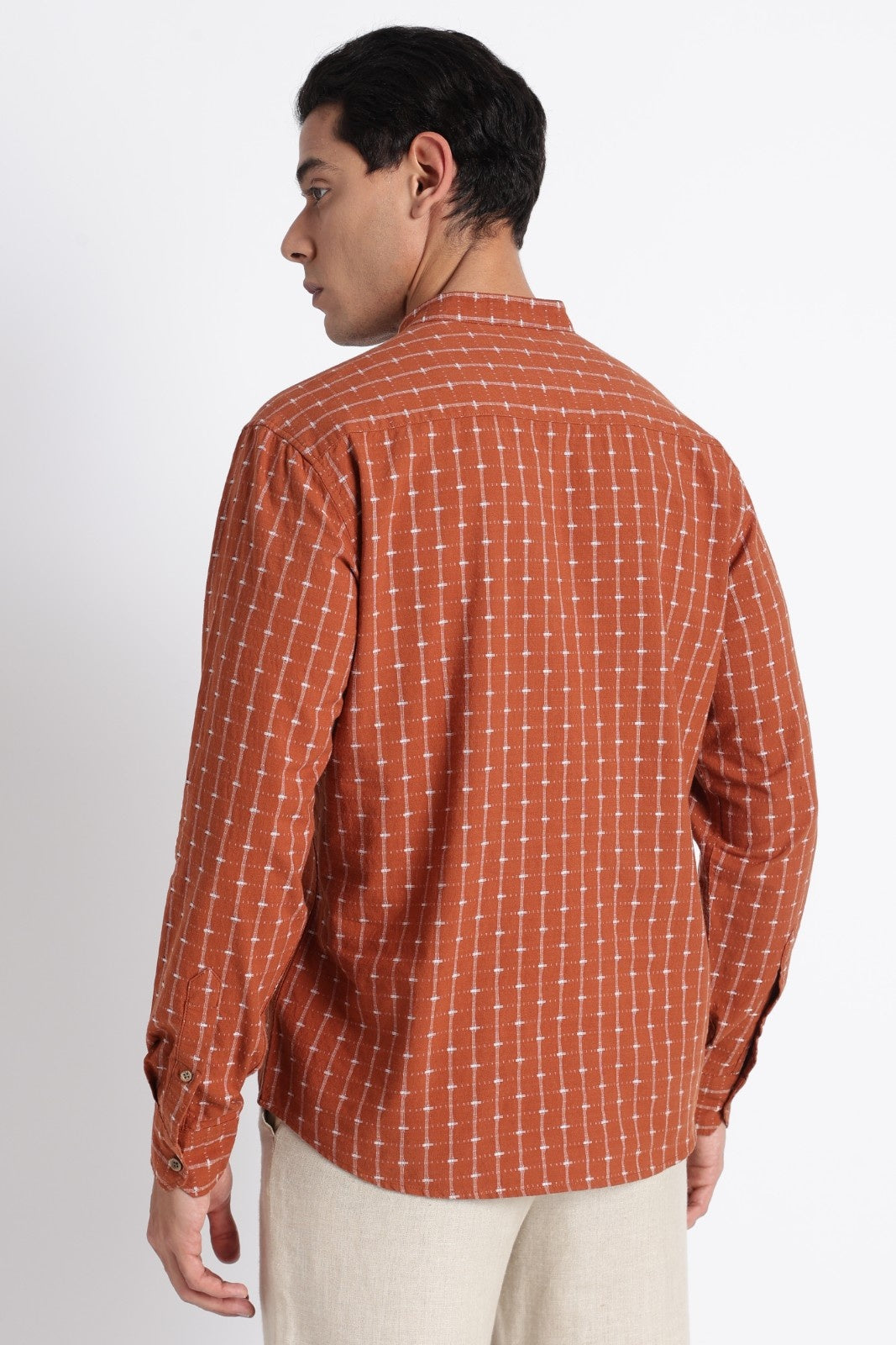 Rust Brown Cotton Dobby Short Kurta
