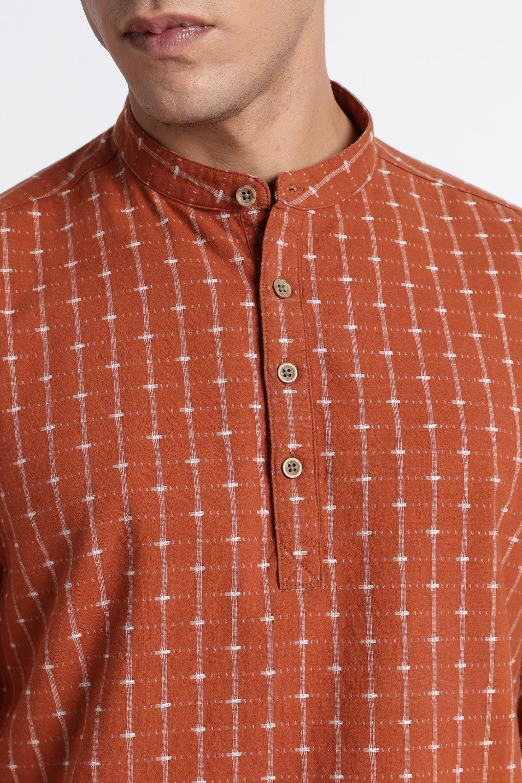 Rust Brown Cotton Dobby Short Kurta