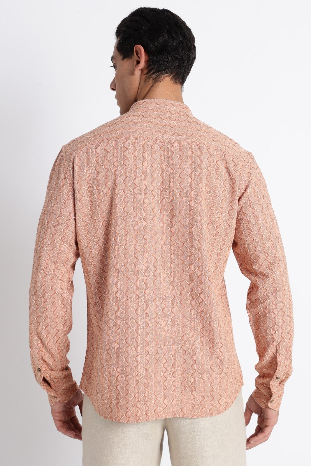 Apricot Orange Cotton Dobby Short Kurta
