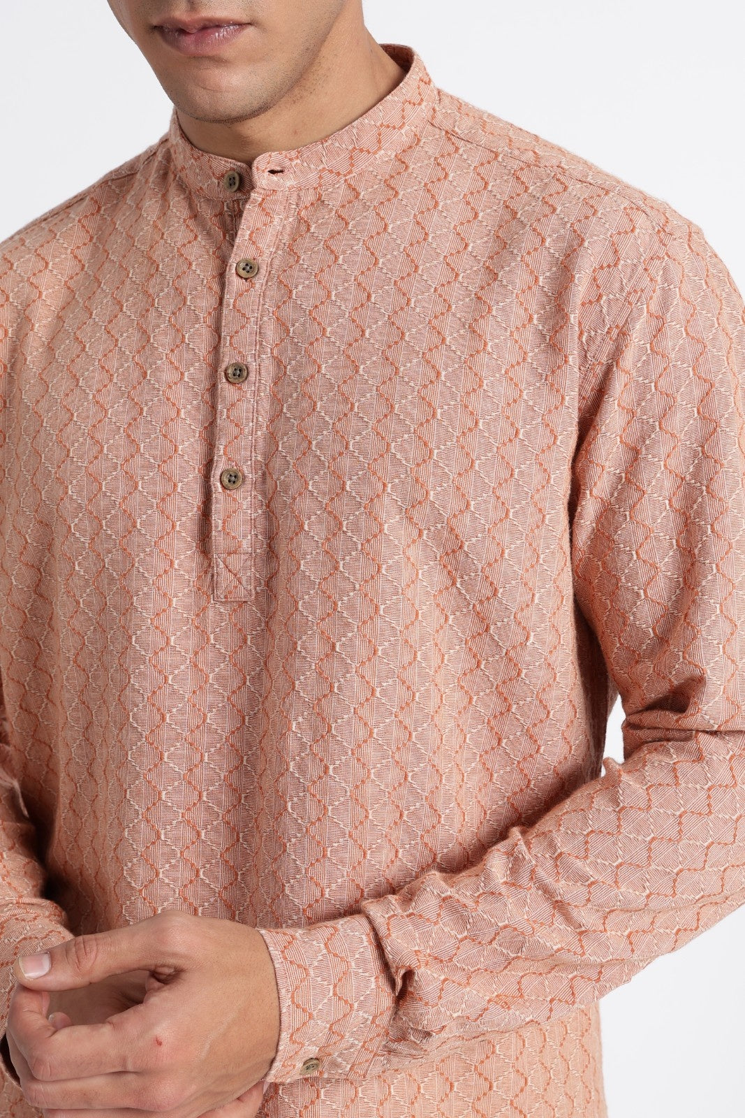 Apricot Orange Cotton Dobby Short Kurta