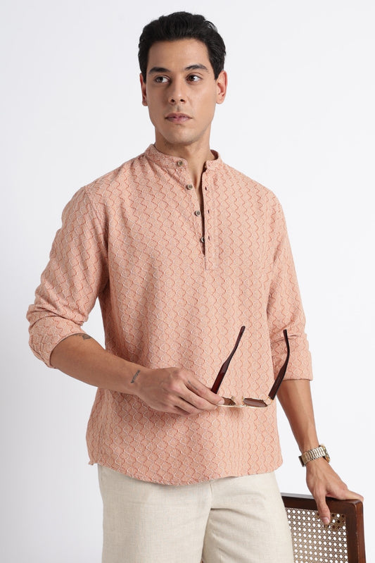 Apricot Orange Cotton Dobby Short Kurta