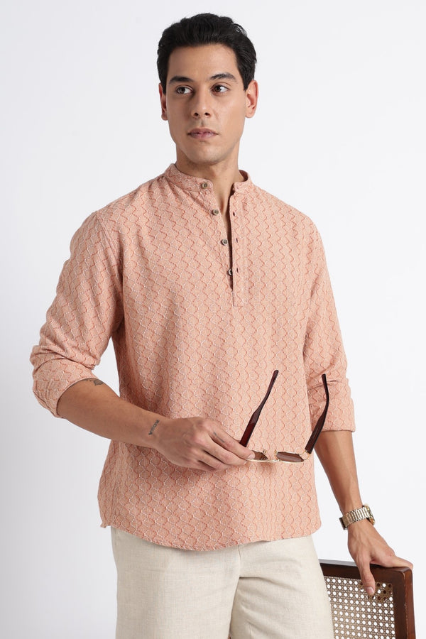 Apricot Orange Cotton Dobby Short Kurta