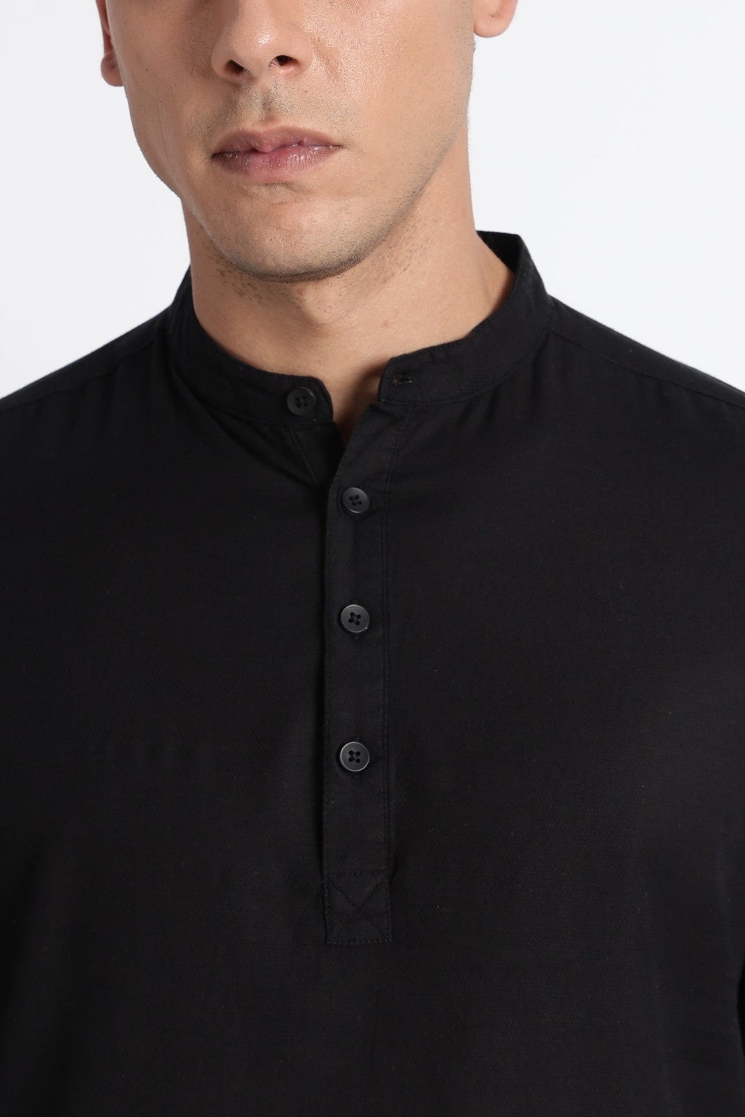 Classic Black Textured Short Kurta