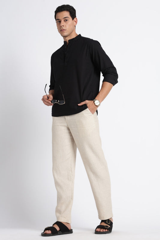 Classic Black Textured Short Kurta