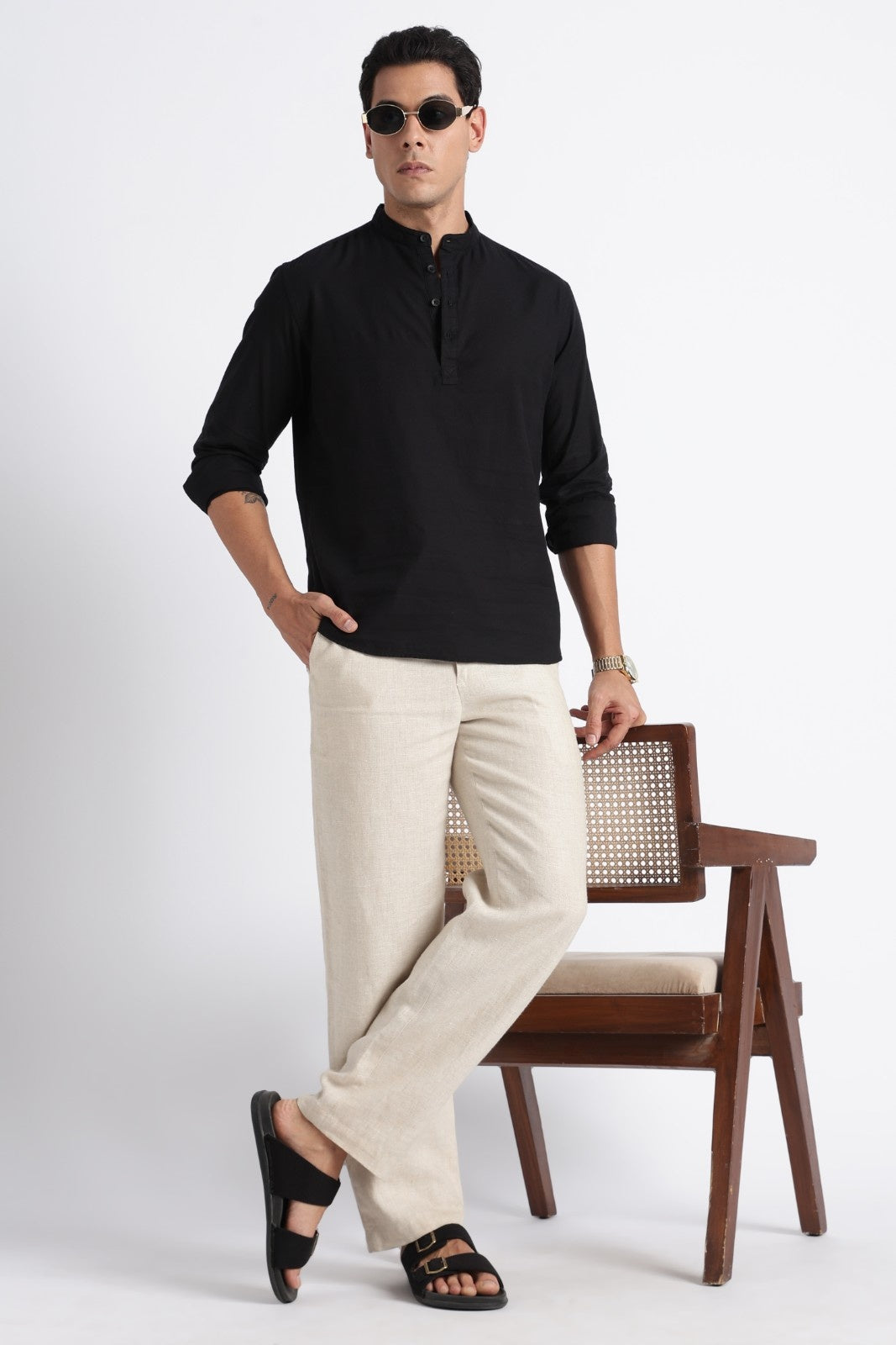 Classic Black Textured Short Kurta