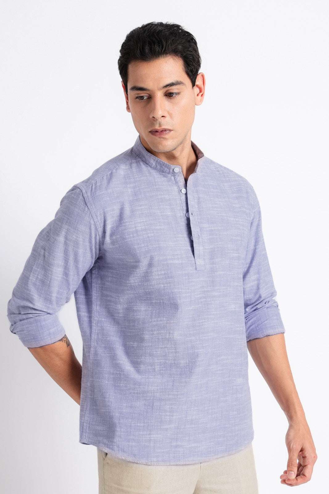 Dusty Lavender Textured Short Kurta