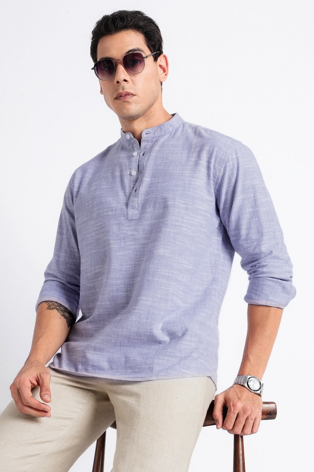 Dusty Lavender Textured Short Kurta