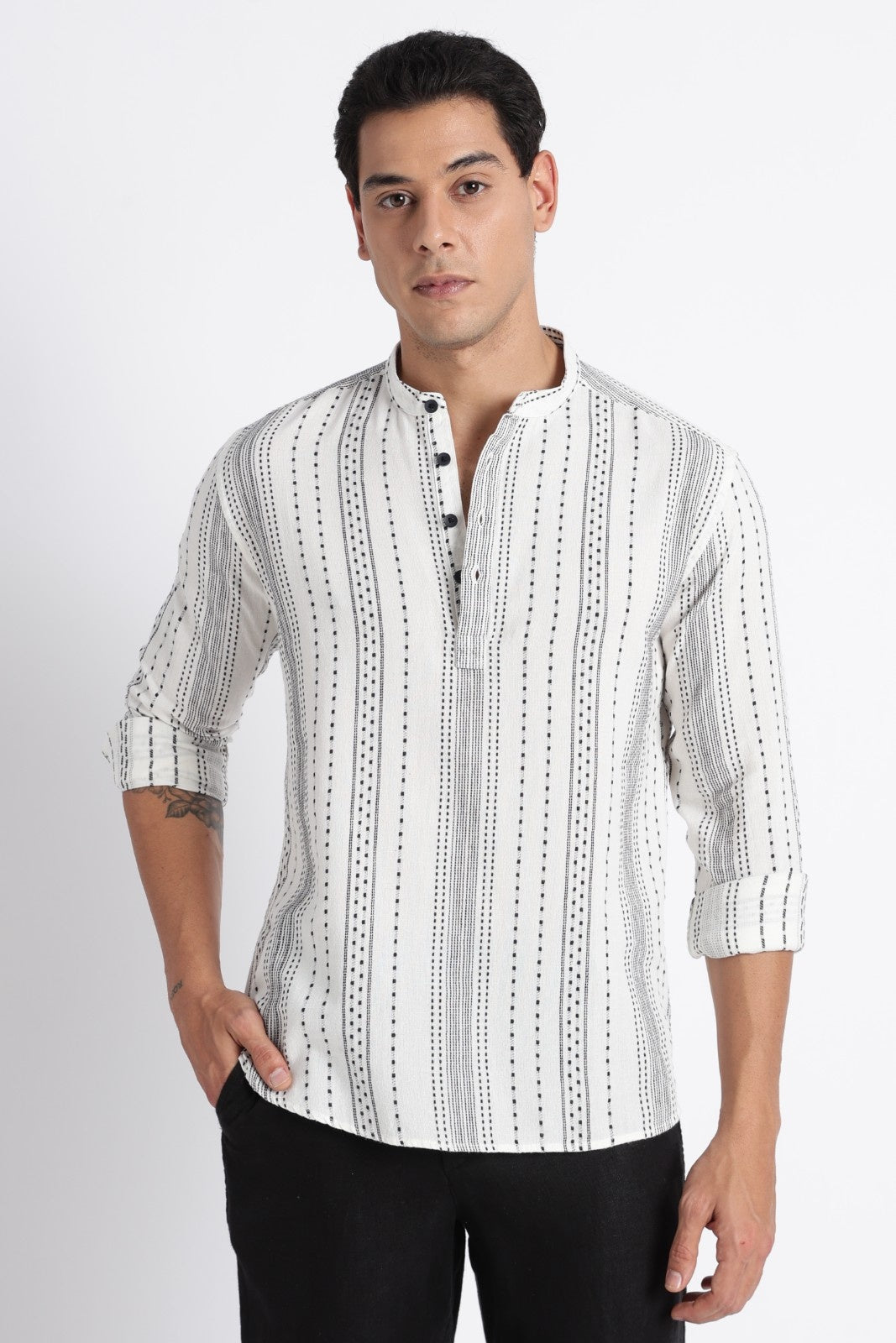 Snow White Dot Embossed Short Kurta