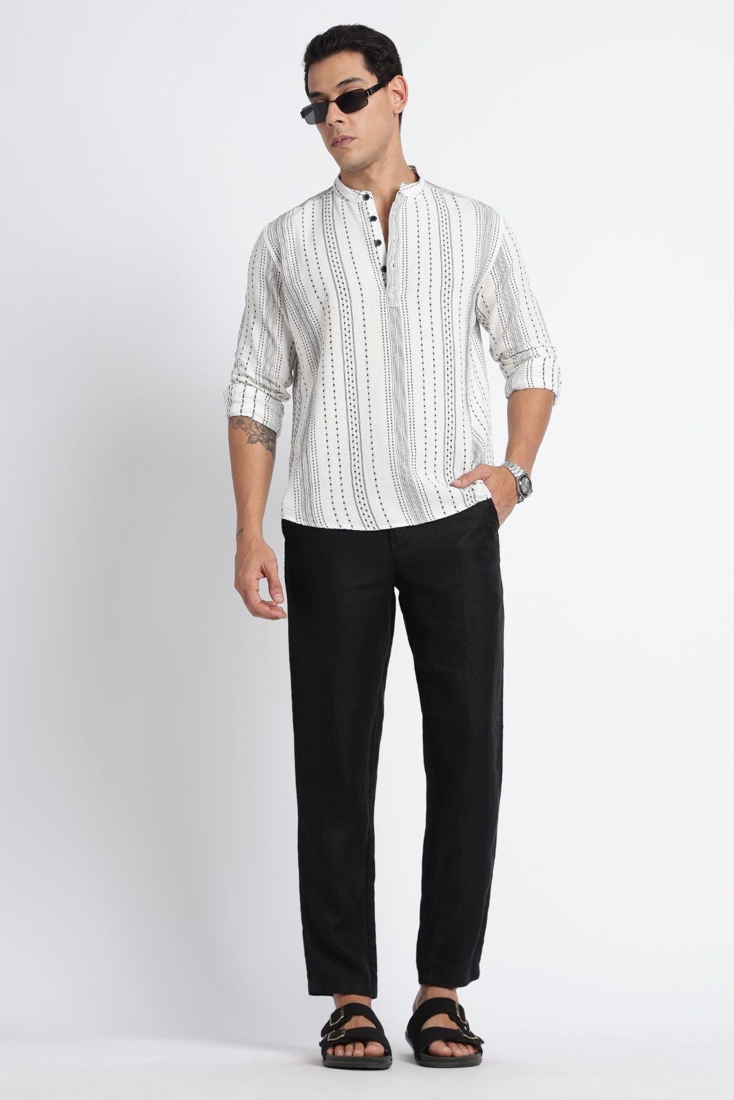 Snow White Dot Embossed Short Kurta