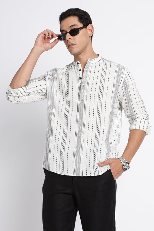 Snow White Dot Embossed Short Kurta