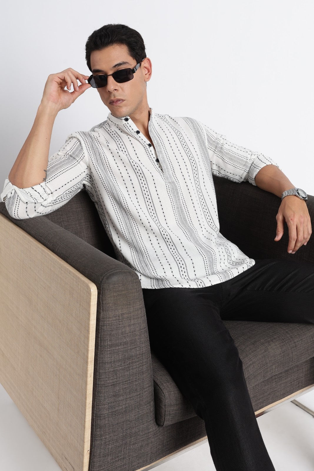 Snow White Dot Embossed Short Kurta