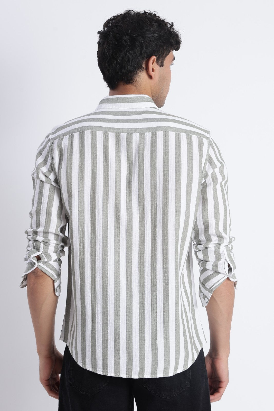 Sage Green Stripe Double Cloth Shirt