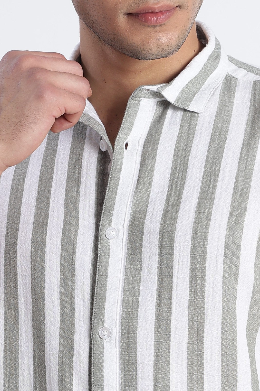 Sage Green Stripe Double Cloth Shirt