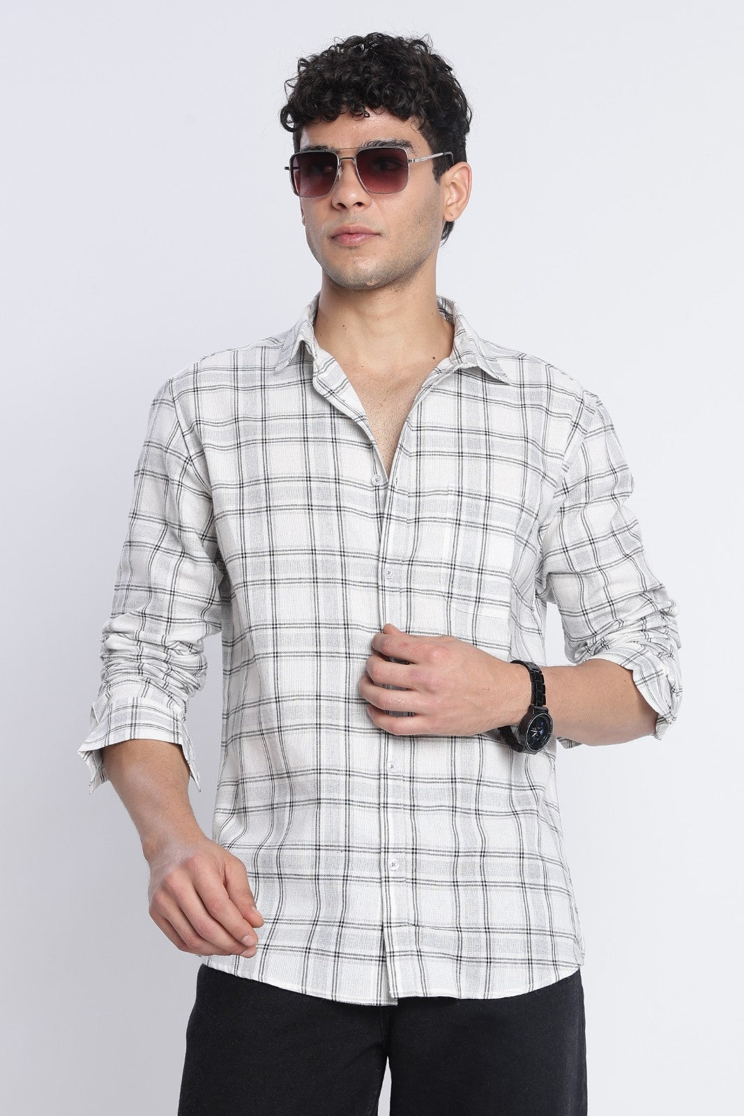Frost White Windowpane Check Shirt