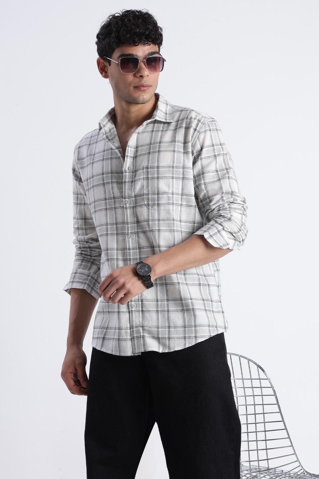 Frost White Windowpane Check Shirt