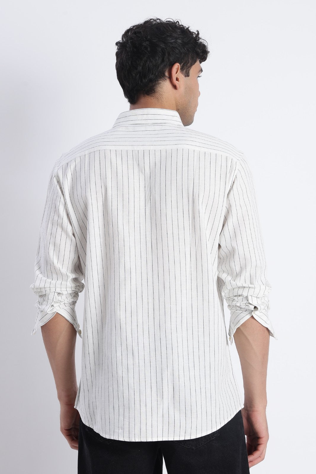 Soft White Pinstripe Linen Blend Shirt