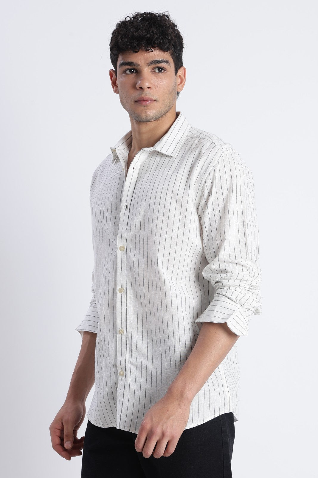 Soft White Pinstripe Linen Blend Shirt