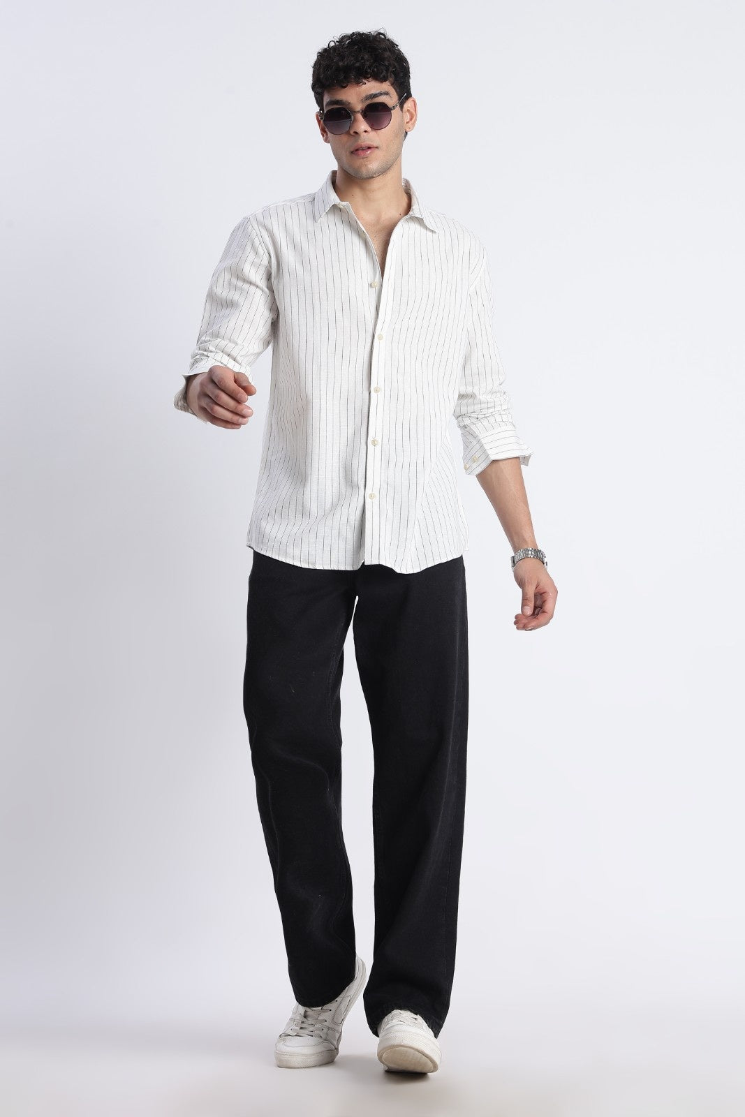 Soft White Pinstripe Linen Blend Shirt