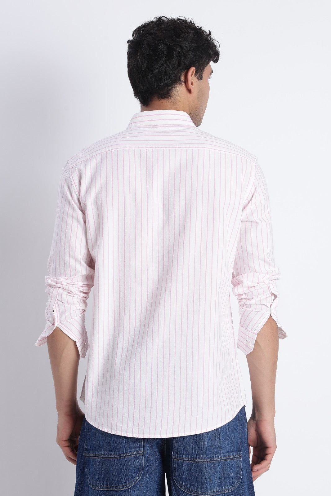 White Pink Oxford Stripe Casual Shirt