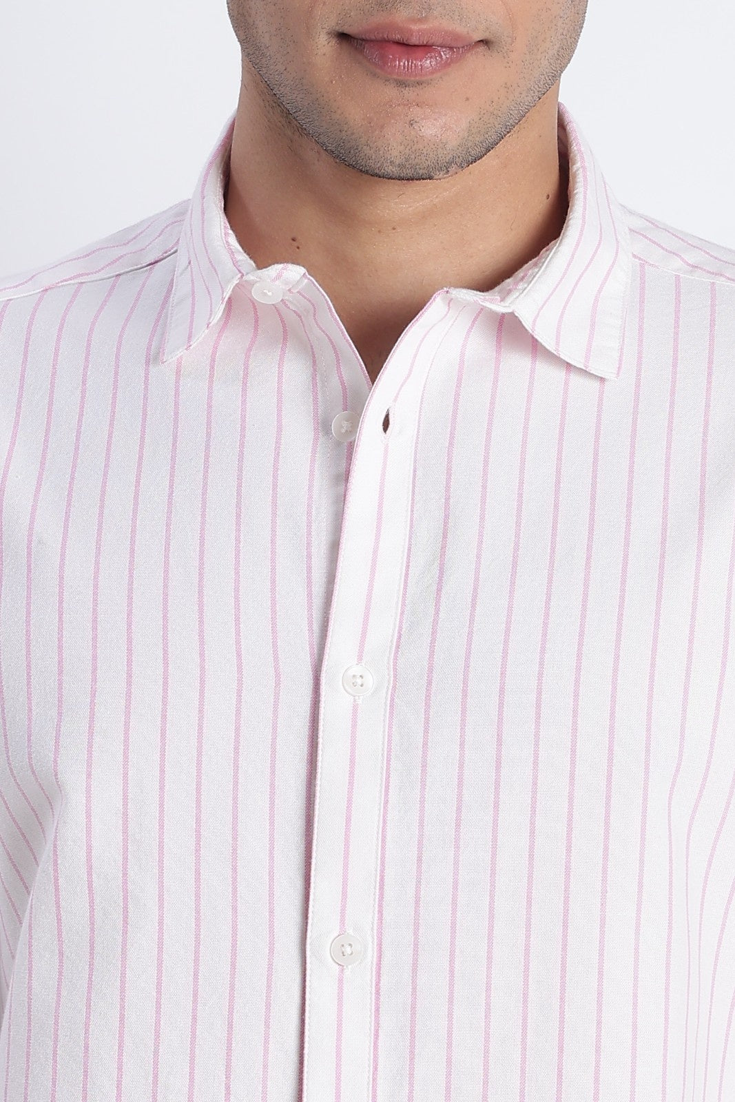 White Pink Oxford Stripe Casual Shirt
