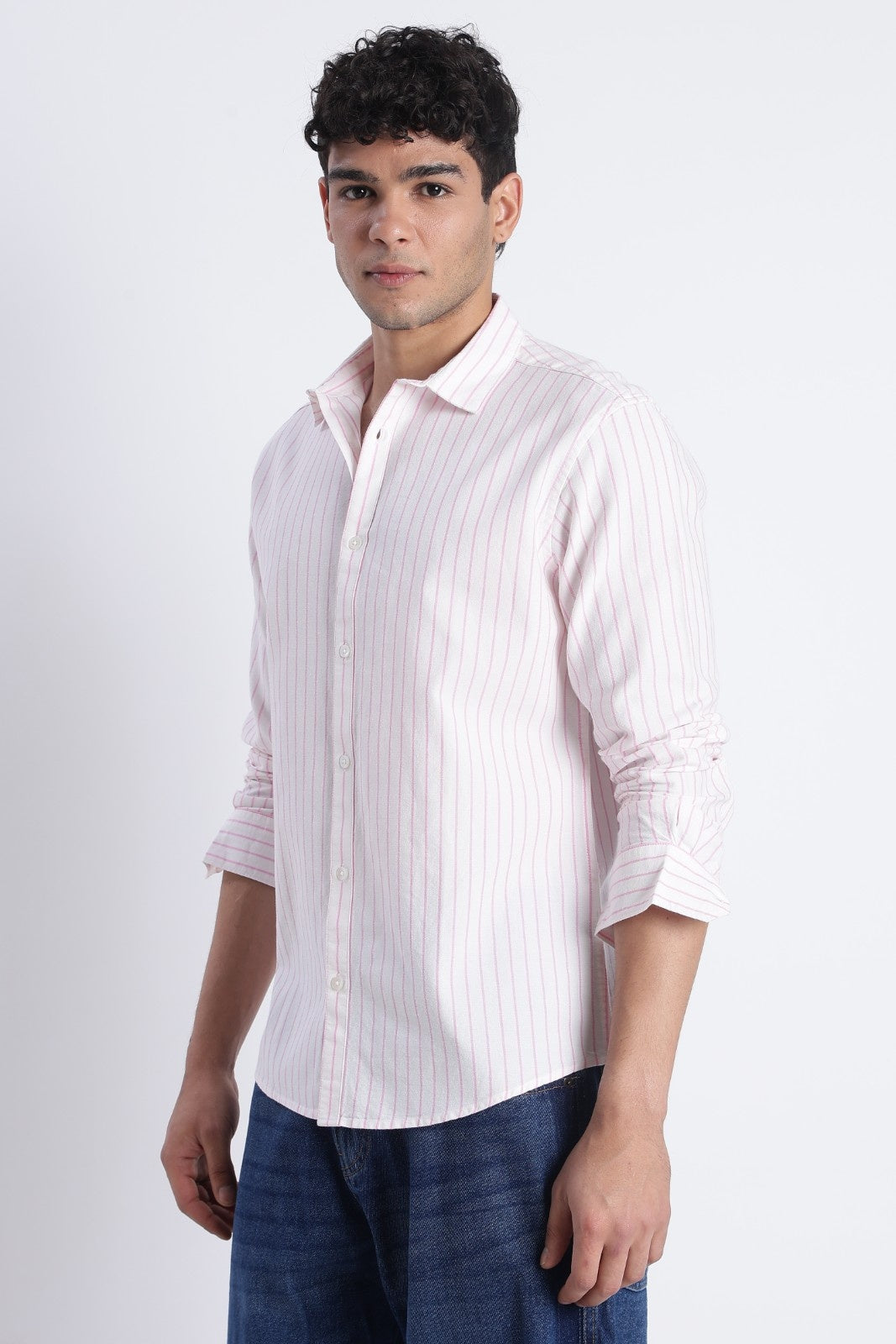 White Pink Oxford Stripe Casual Shirt