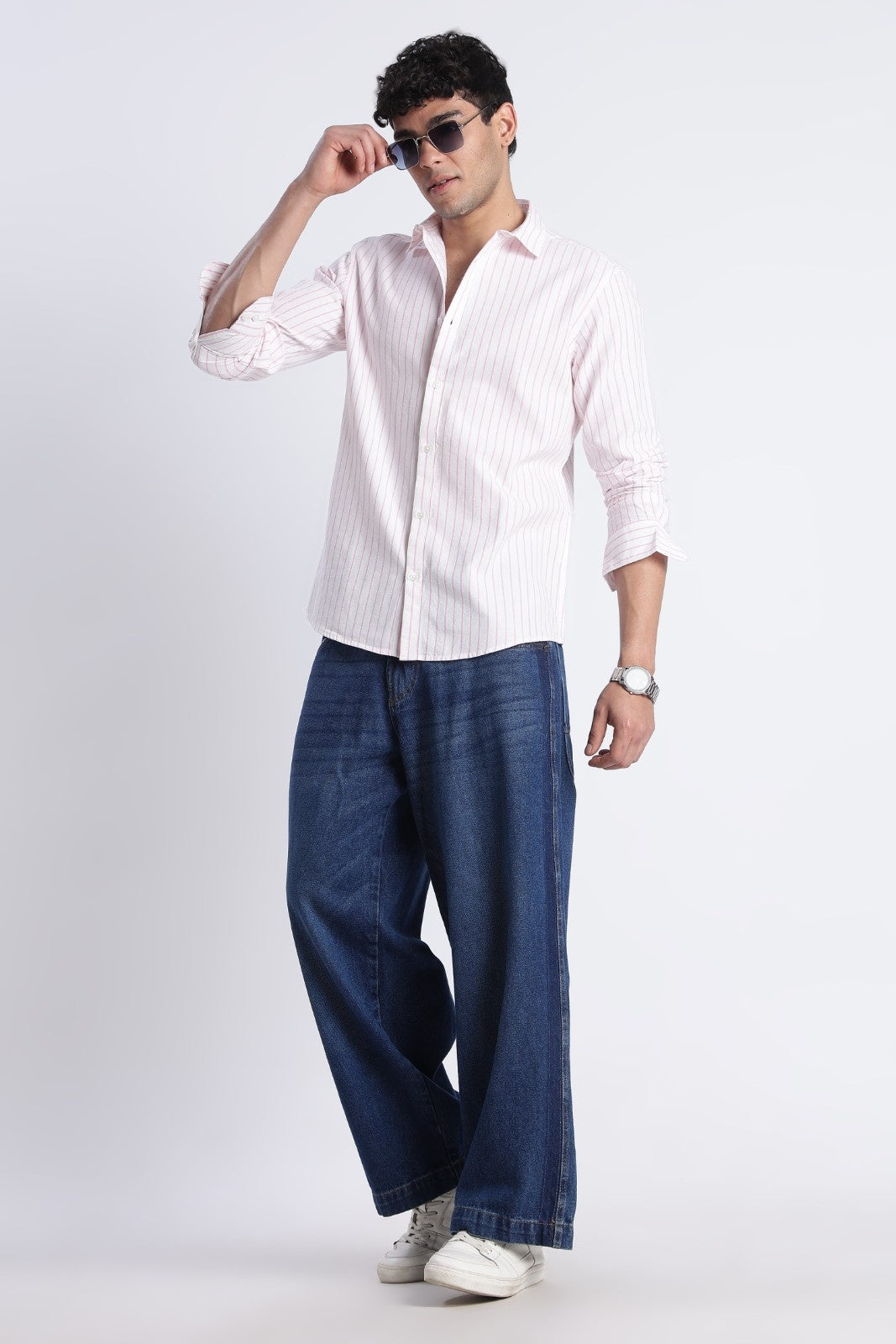 White Pink Oxford Stripe Casual Shirt