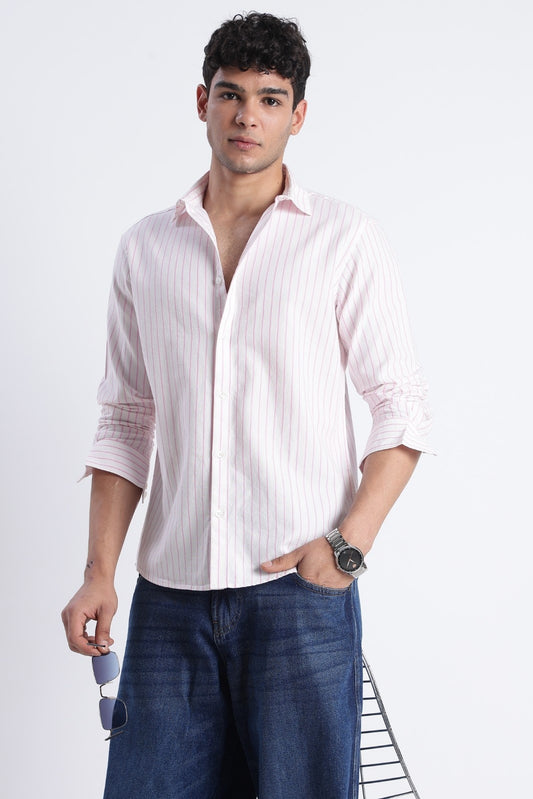 White Pink Oxford Stripe Casual Shirt