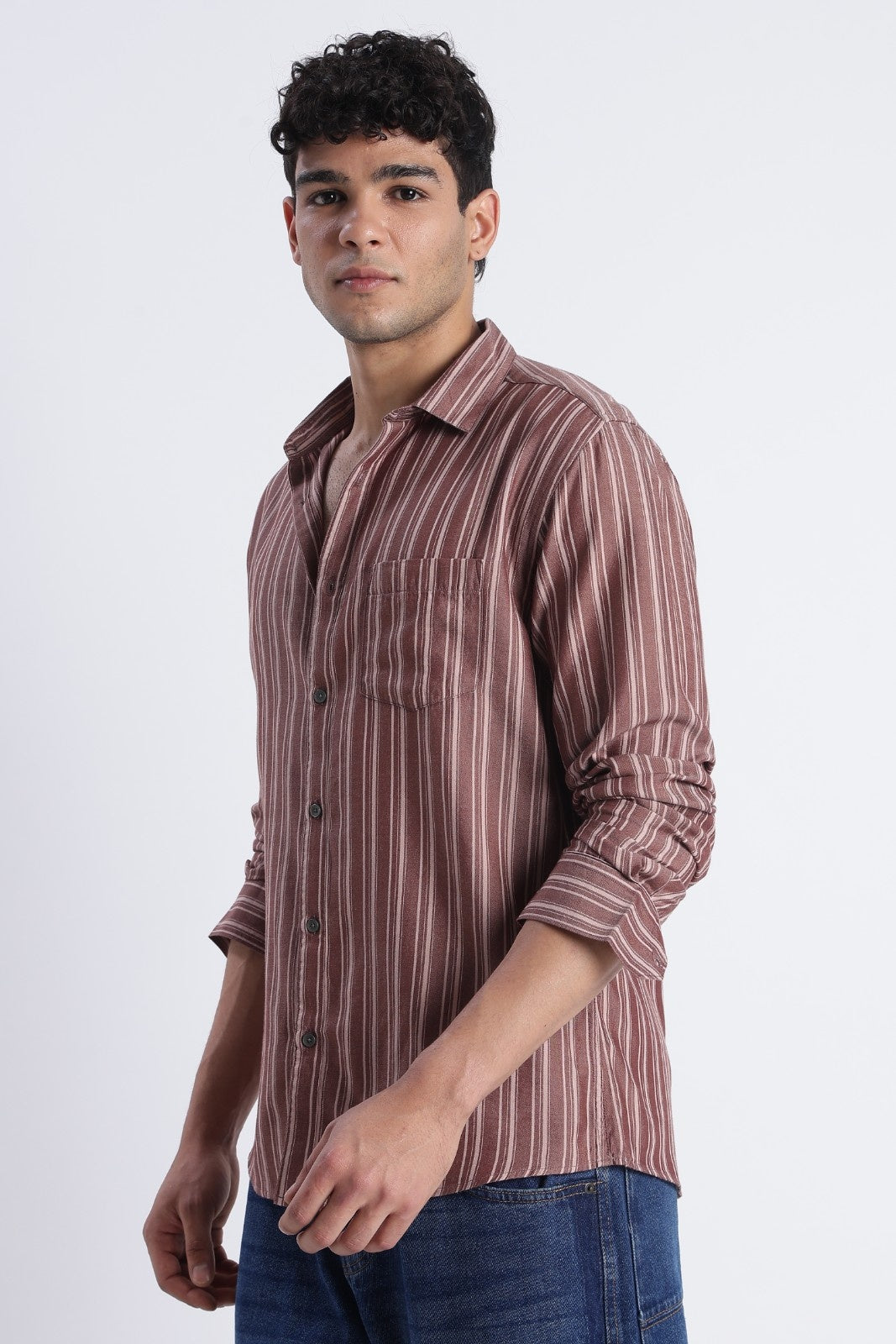 Cocoa Brown Stripe Casual Shirt