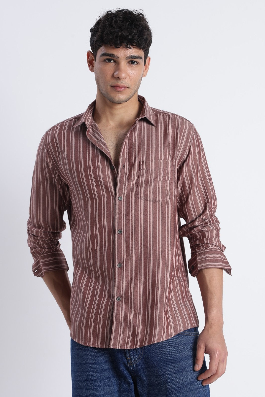 Cocoa Brown Stripe Casual Shirt