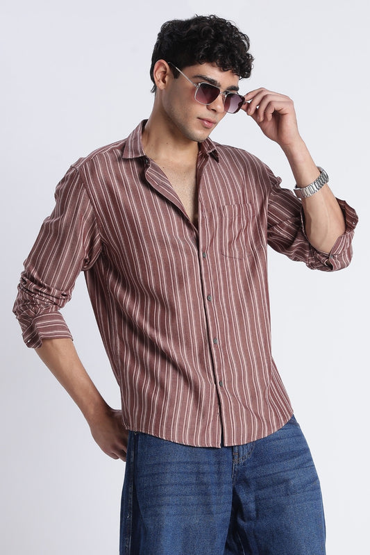Cocoa Brown Stripe Casual Shirt