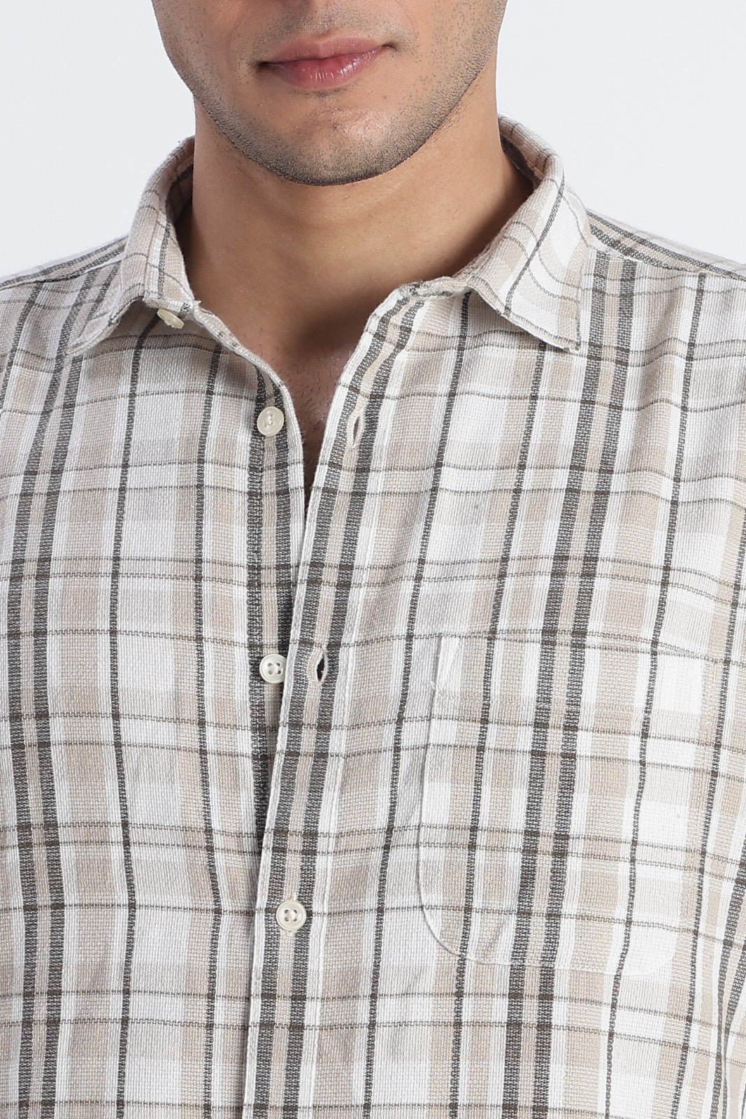 Sand Check Cotton Casual Shirt