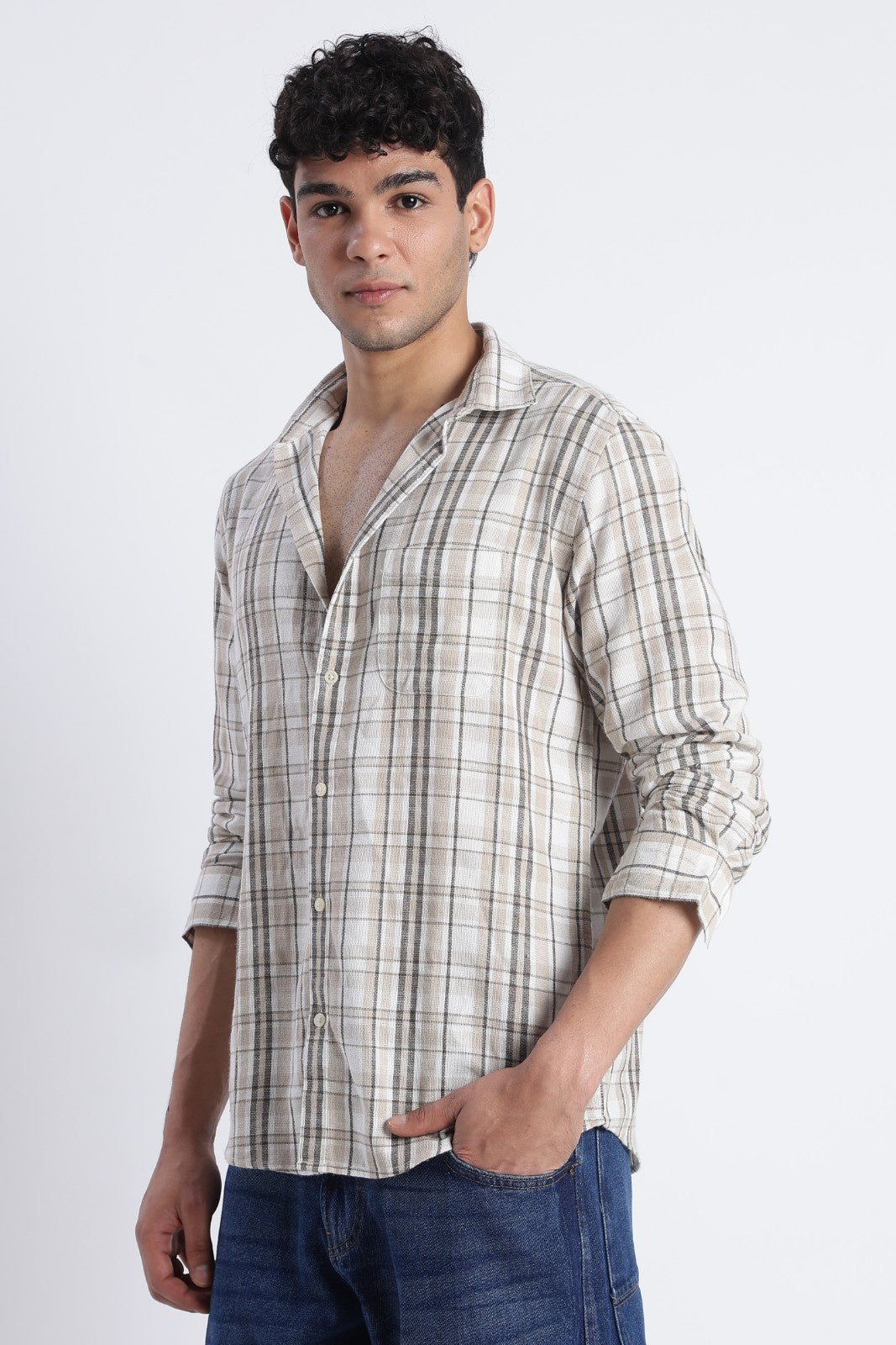 Sand Check Cotton Casual Shirt