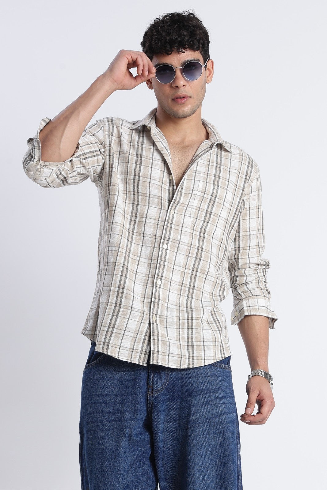 Sand Check Cotton Casual Shirt