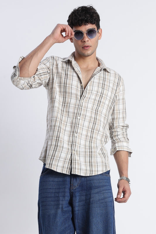 Sand Check Cotton Casual Shirt