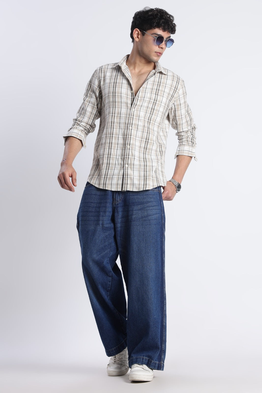 Sand Check Cotton Casual Shirt