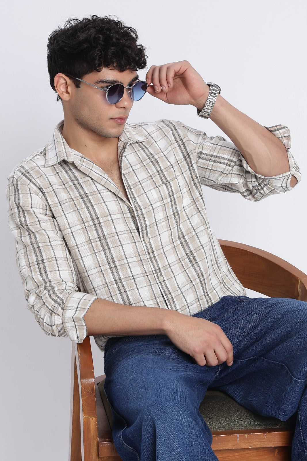 Sand Check Cotton Casual Shirt